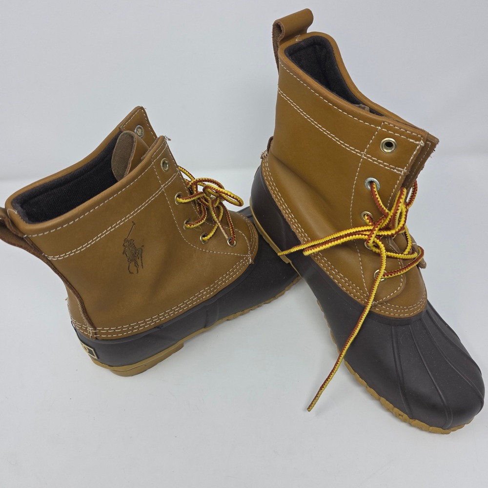 Polo Ralph Lauren Duck Boots Mens Sz 6 Ewan Leather Rubber Shell Brown Tan Boots